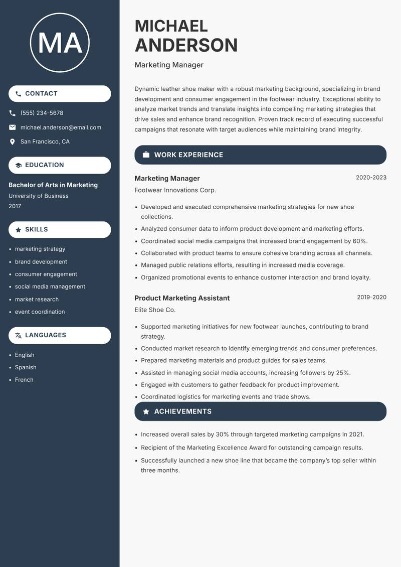 Leather Shoe Maker resume template — Compact