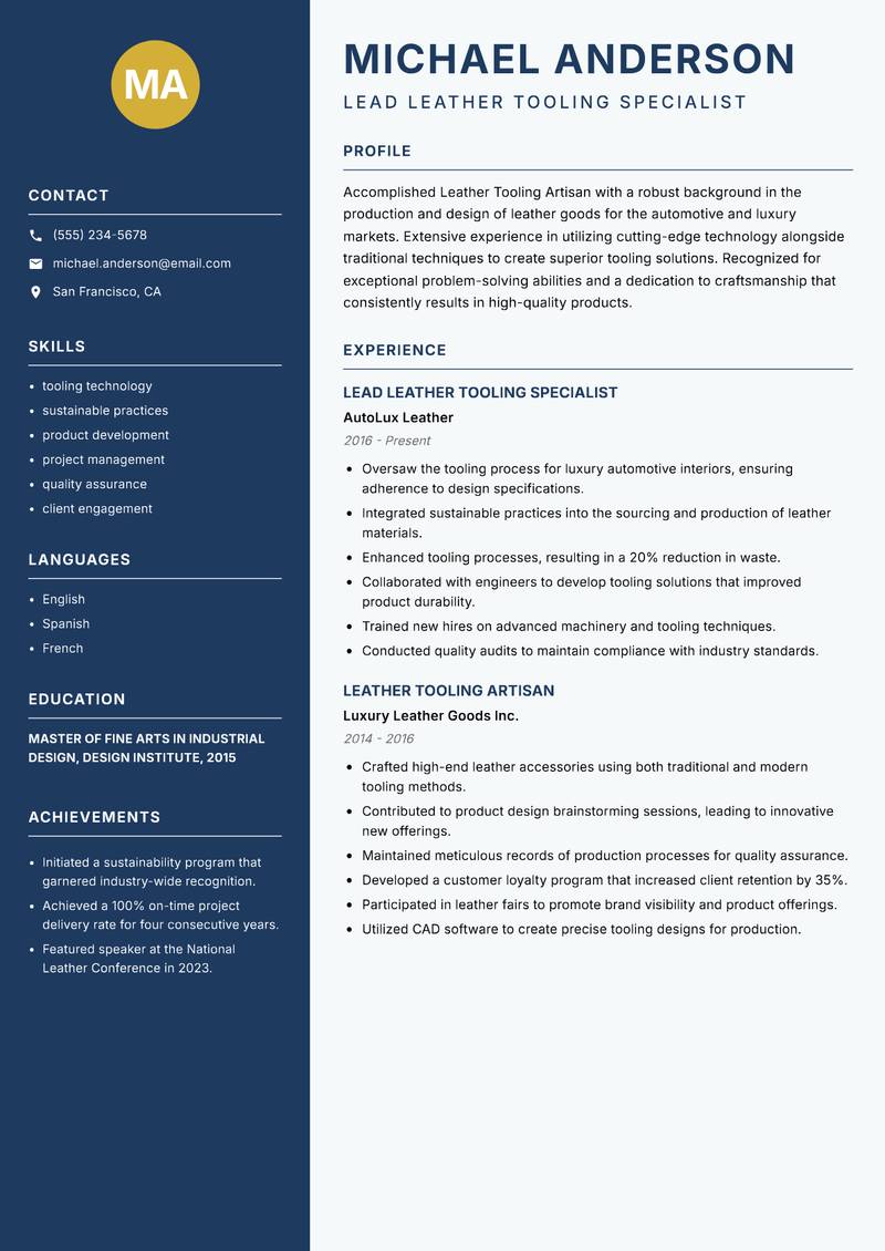 Leather Tooling Artisan resume template — Classic Clean
