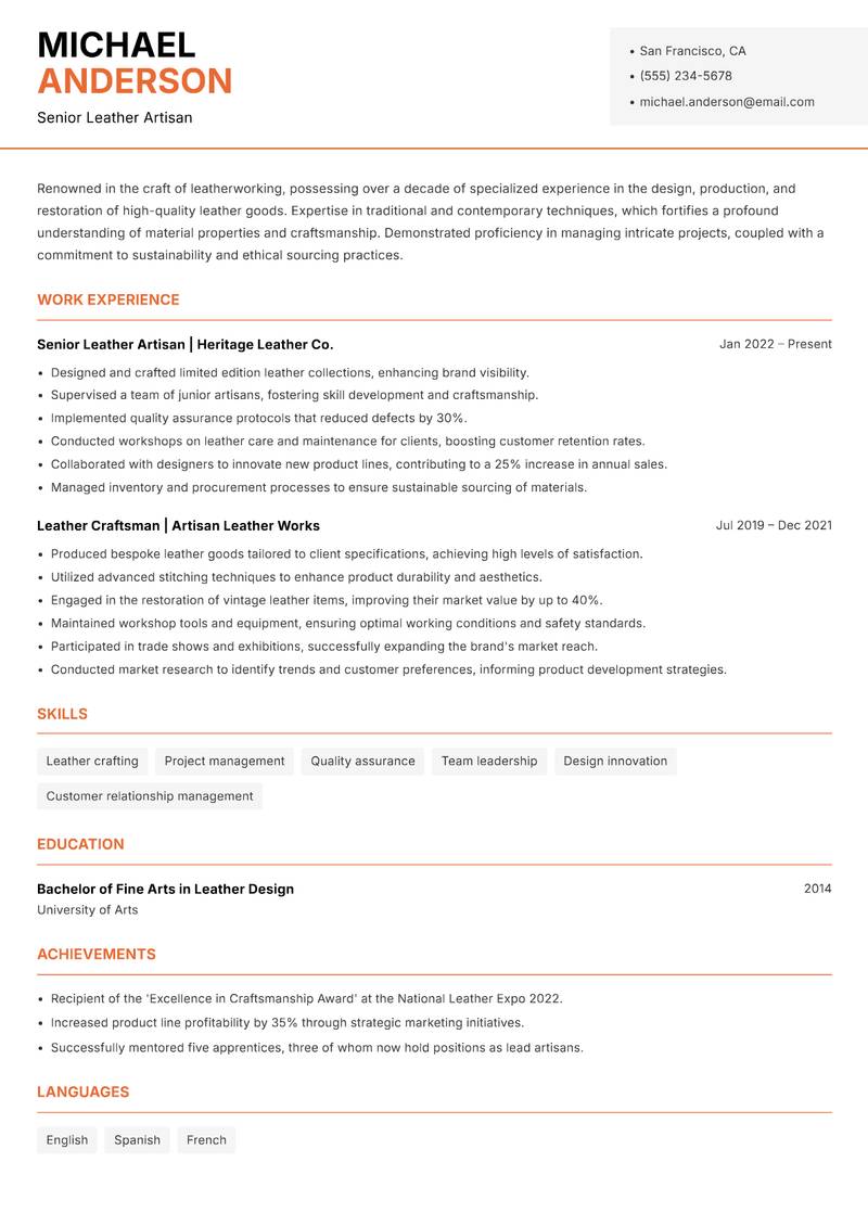 Leather Worker resume template — Modern Professional