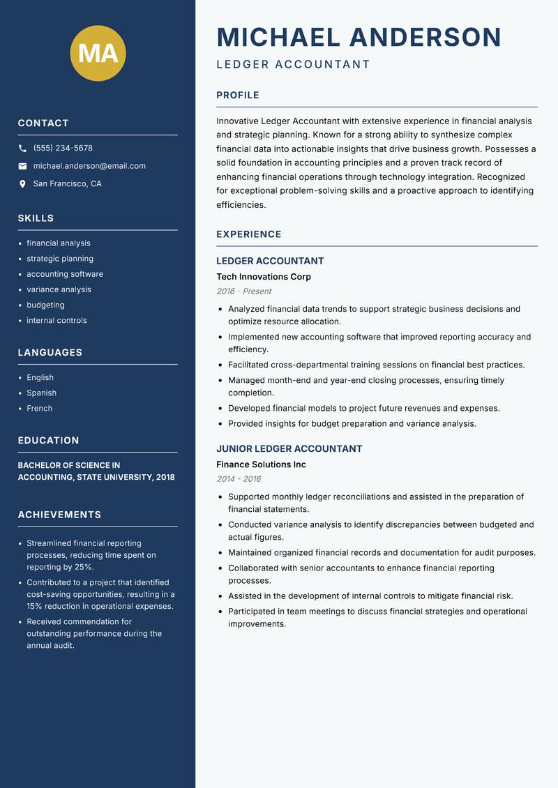 Ledger Accountant resume template — Classic Clean
