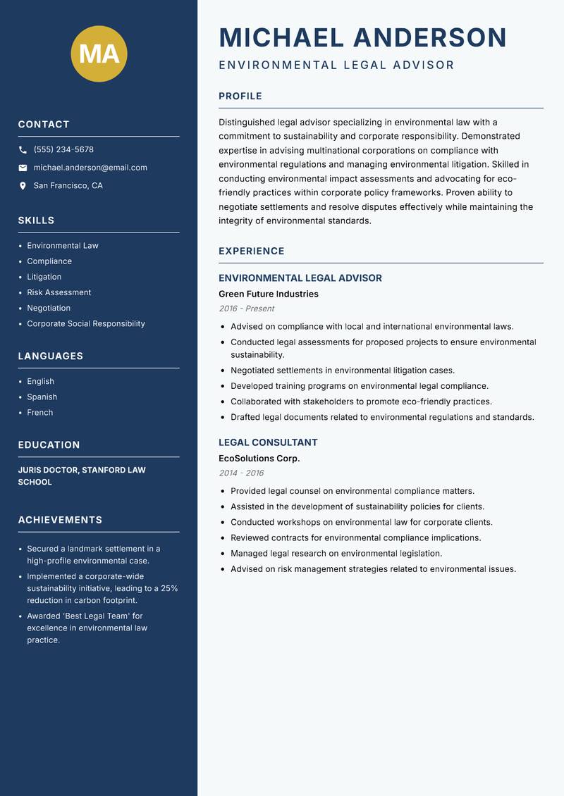 Legal Advisor resume template — Classic Clean