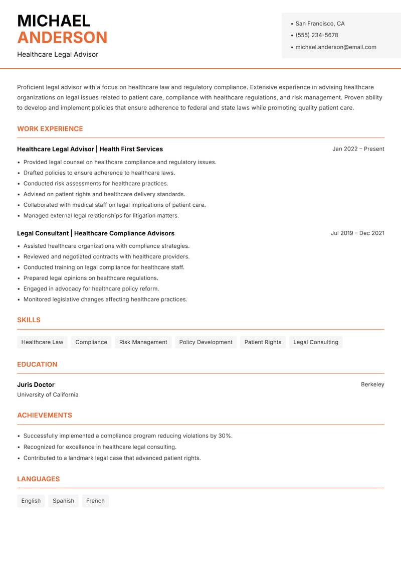 Legal Advisor resume template — Modern Professional