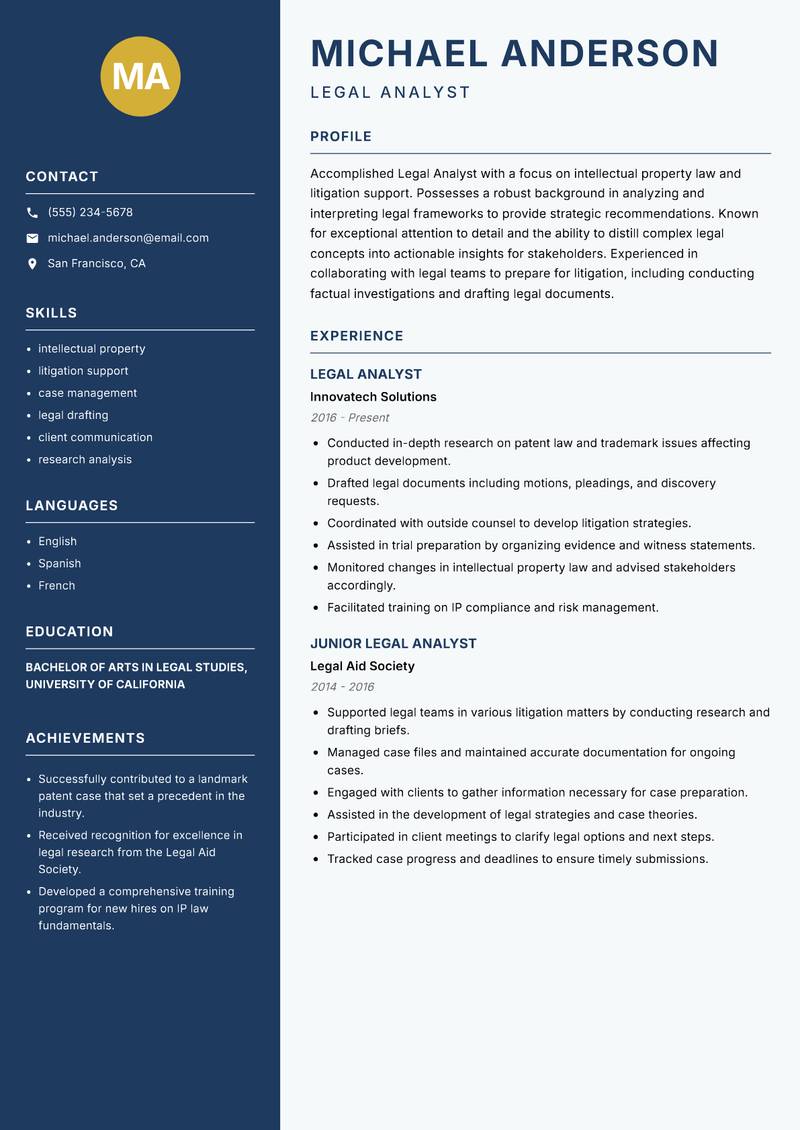 Legal Analyst resume template — Classic Clean