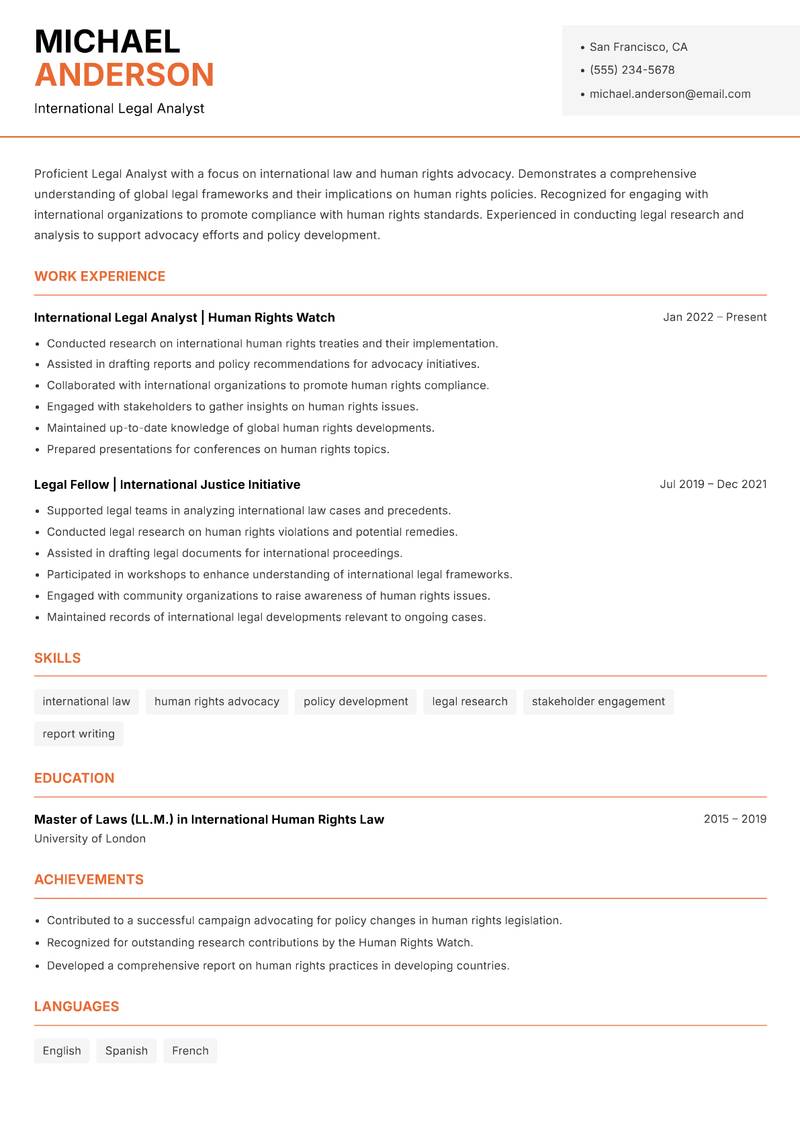 Legal Analyst resume template — Modern Professional