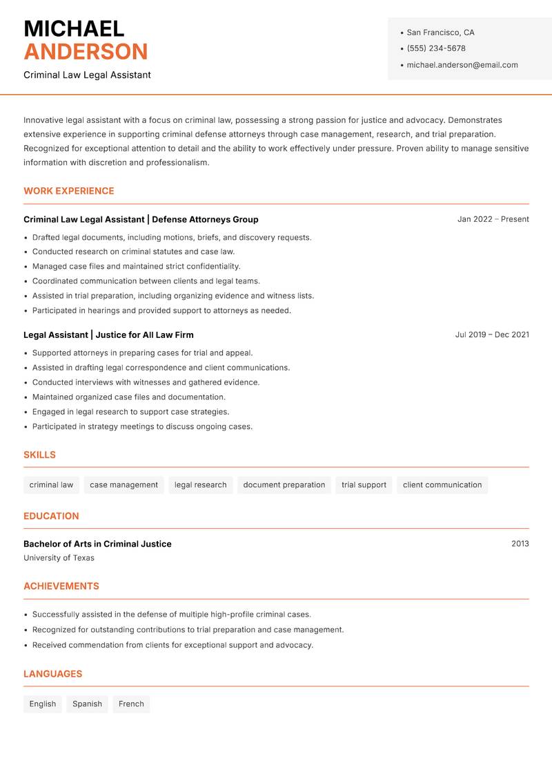 Legal Assistant resume template — Modern Professional
