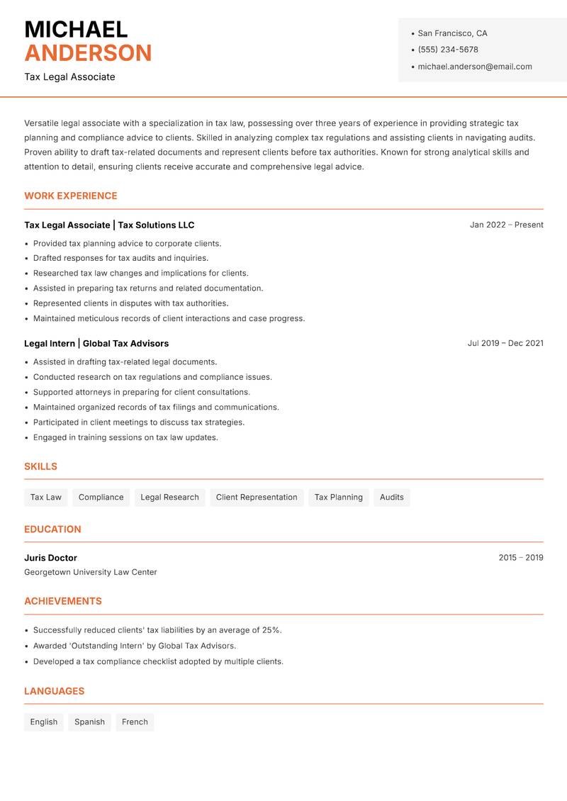 Legal Associate resume template — Modern Professional