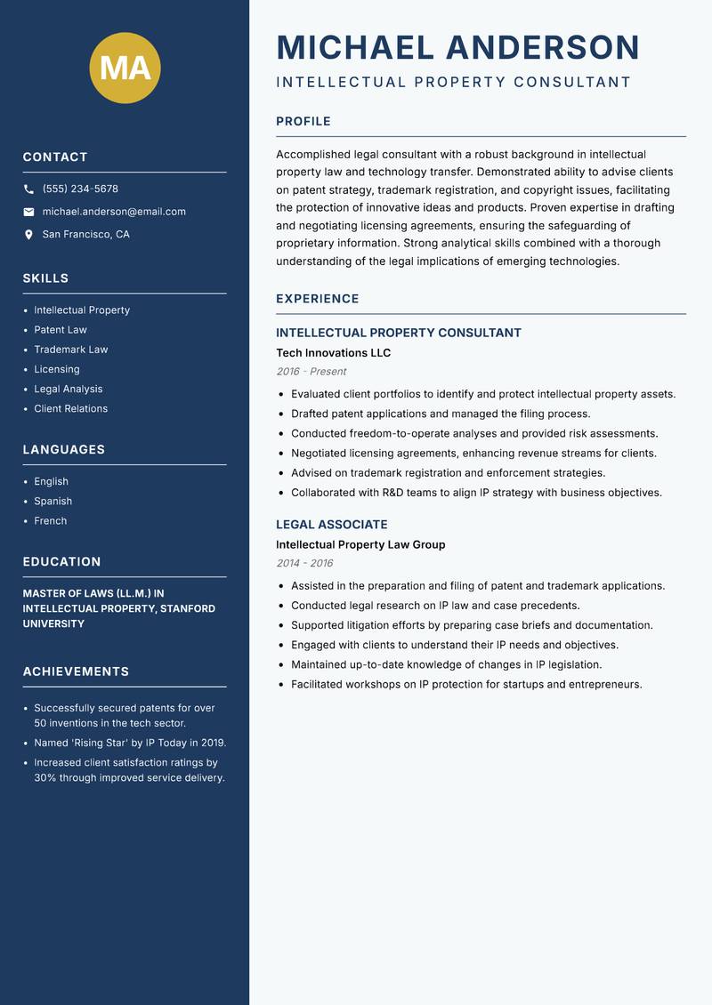 Legal Consultant resume template — Classic Clean
