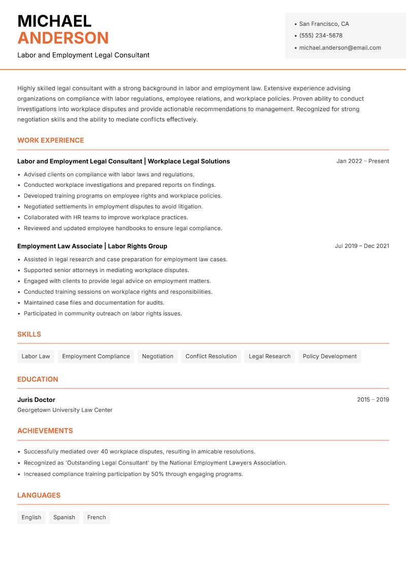 Legal Consultant resume template — Modern Professional