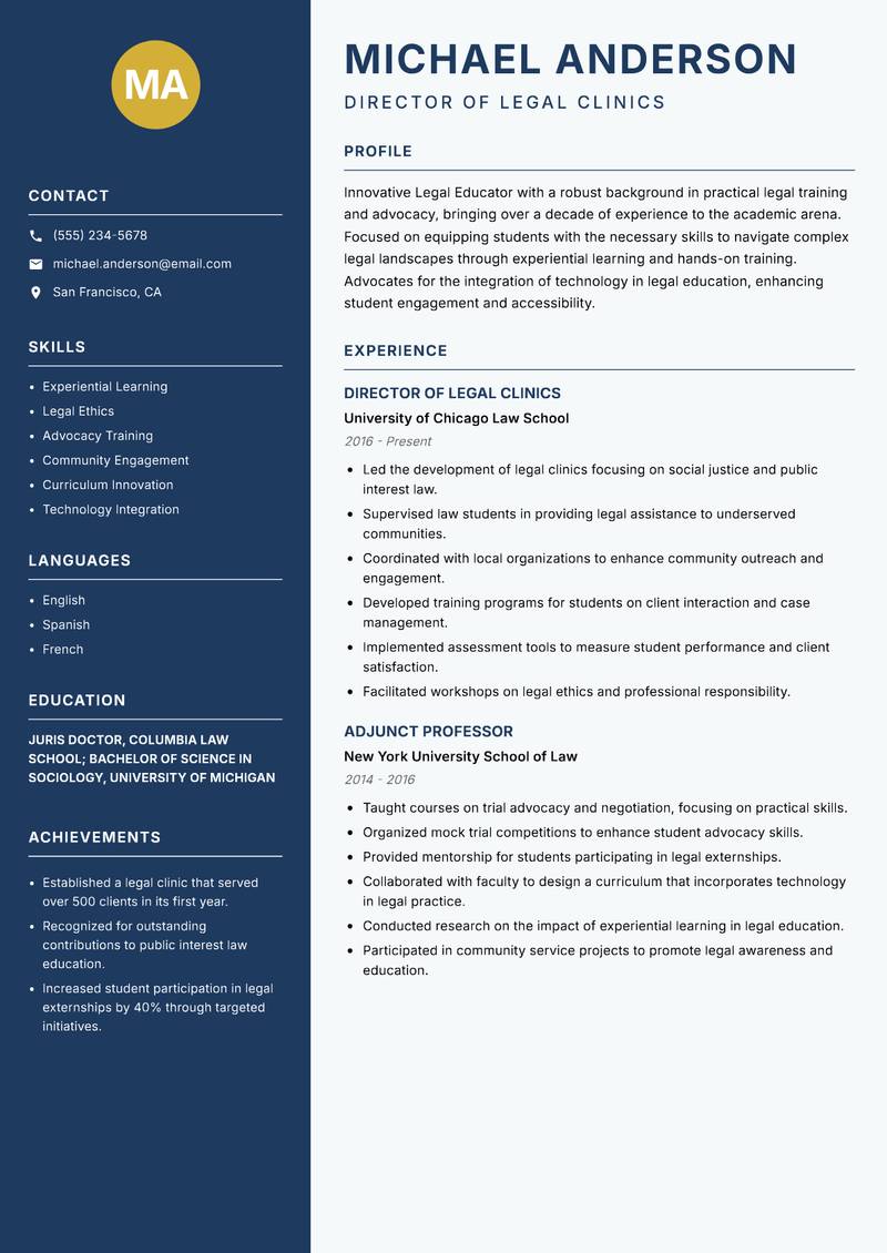Legal Educator resume template — Classic Clean