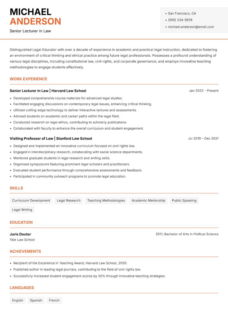 Legal Educator resume template — Modern Professional