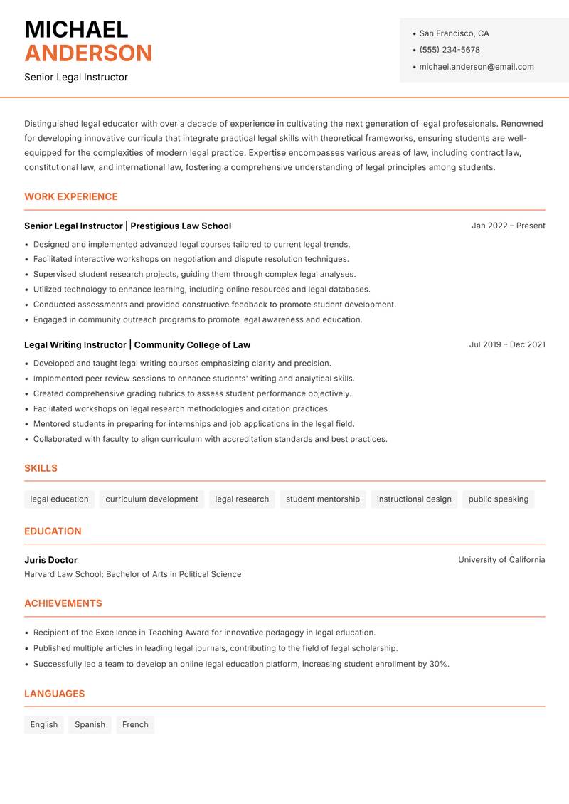 Legal Instructor resume template — Modern Professional
