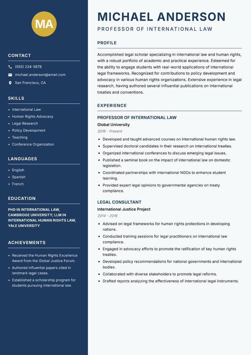 Legal Lecturer resume template — Classic Clean