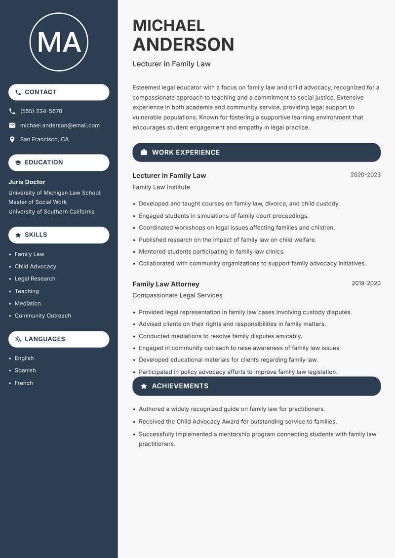 Legal Lecturer resume template — Compact