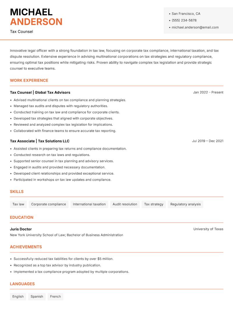 Legal Officer resume template — Modern Professional