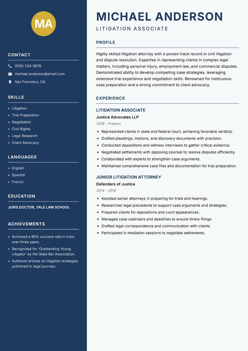 Legal Practitioner resume template — Classic Clean