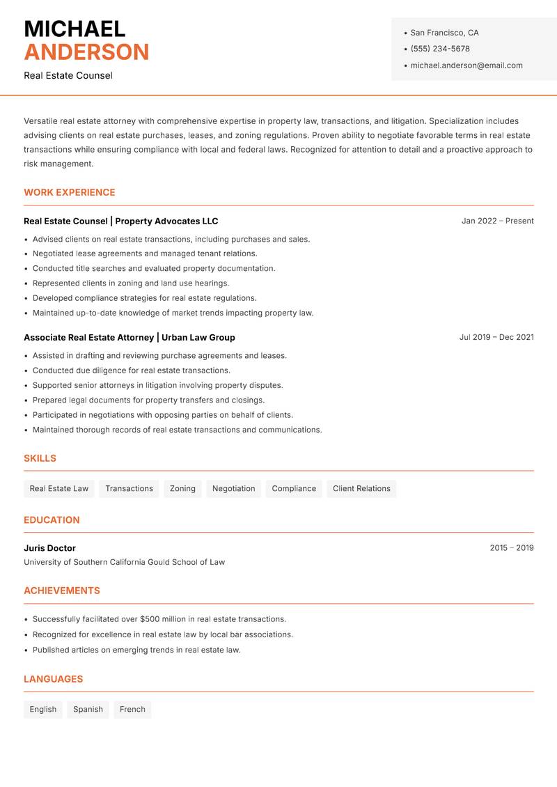 Legal Practitioner resume template — Modern Professional