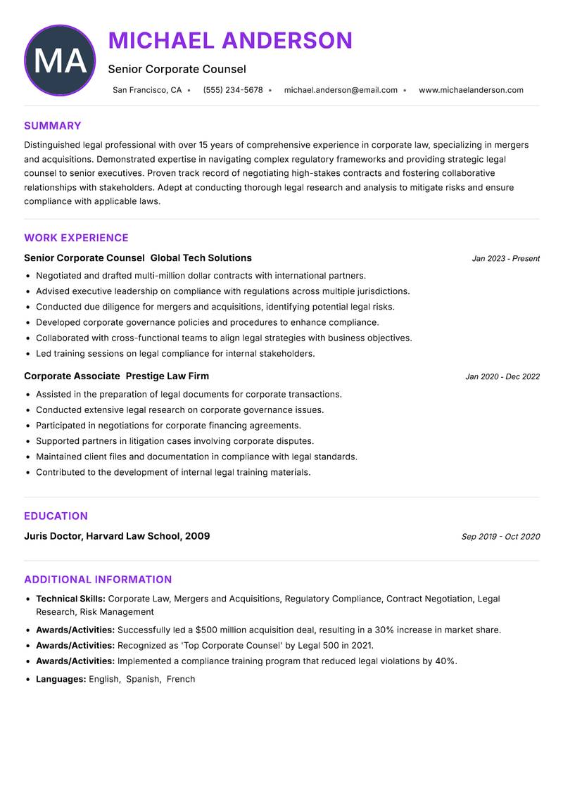 Legal Professional resume example — ATS-friendly template