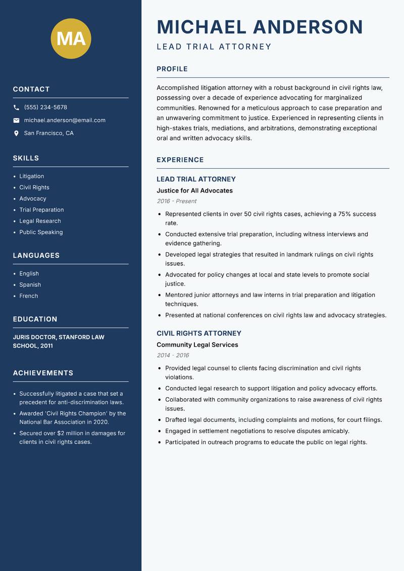 Legal Professional resume template — Classic Clean