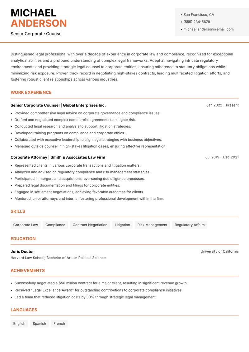 Legal Professional resume template — Modern Professional