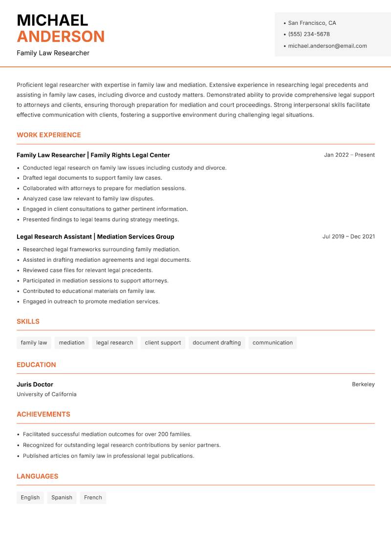 Legal Researcher resume template — Modern Professional
