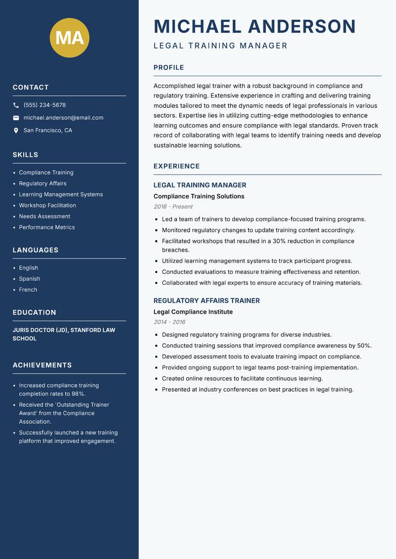 Legal Trainer resume template — Classic Clean