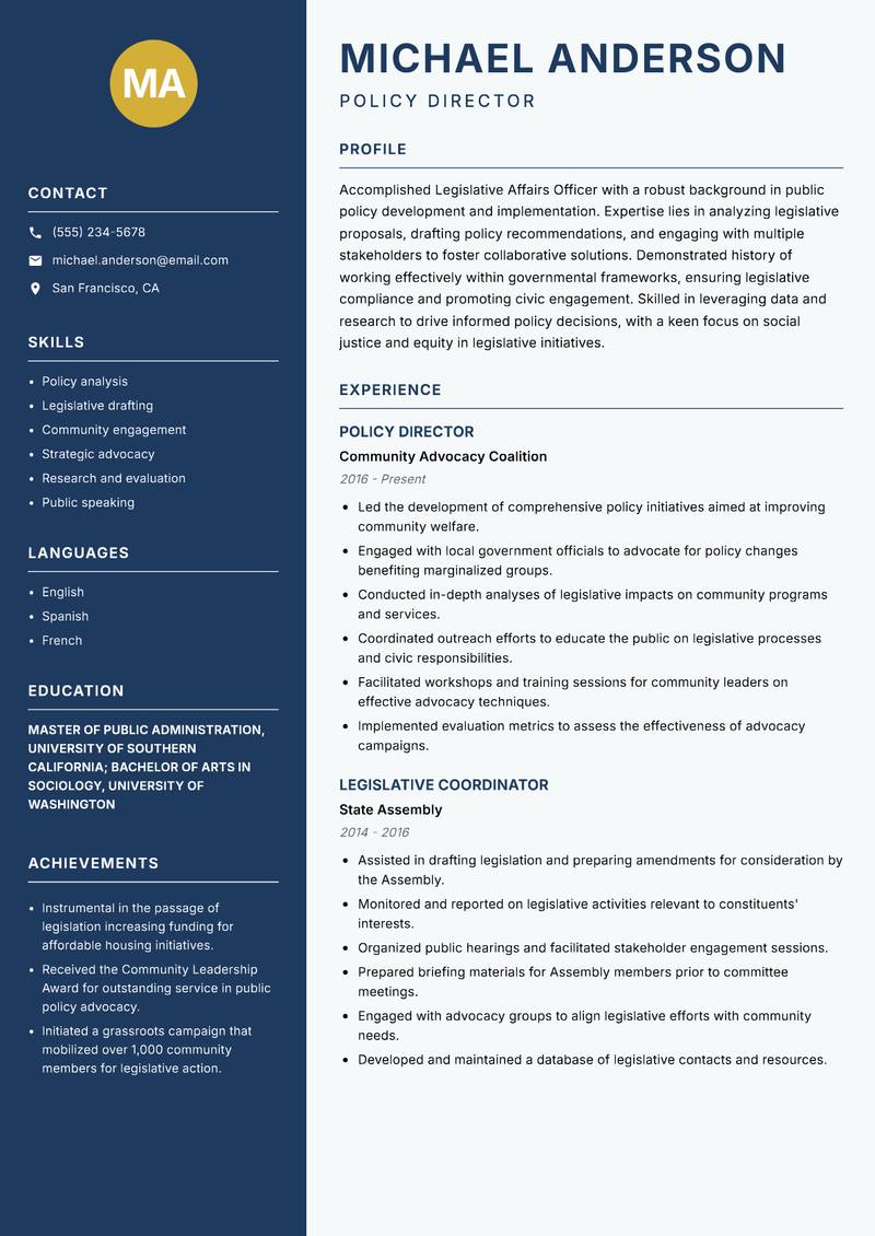 Legislative Affairs Officer resume template — Classic Clean