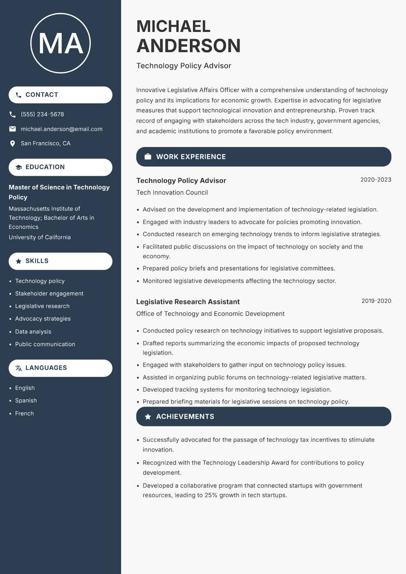 Legislative Affairs Officer resume template — Compact