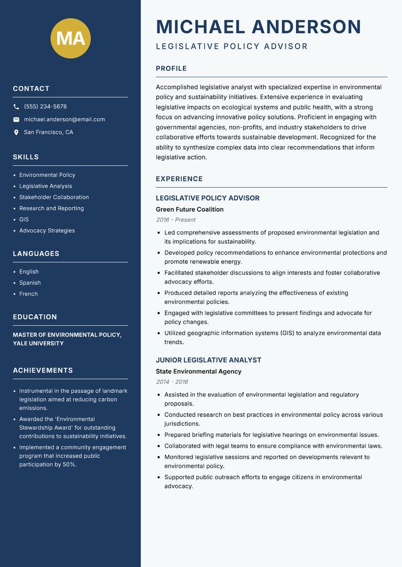 Legislative Analyst resume template — Classic Clean