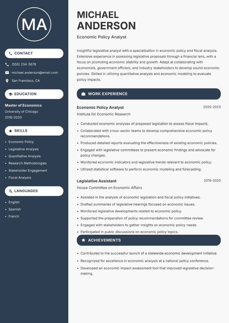 Legislative Analyst resume template — Compact