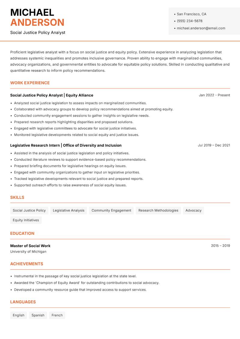 Legislative Analyst resume template — Modern Professional