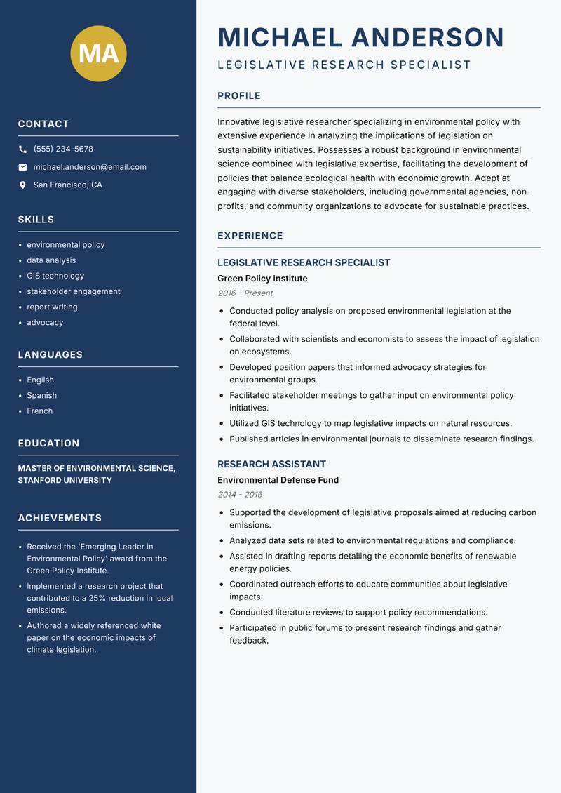 Legislative Researcher resume template — Classic Clean
