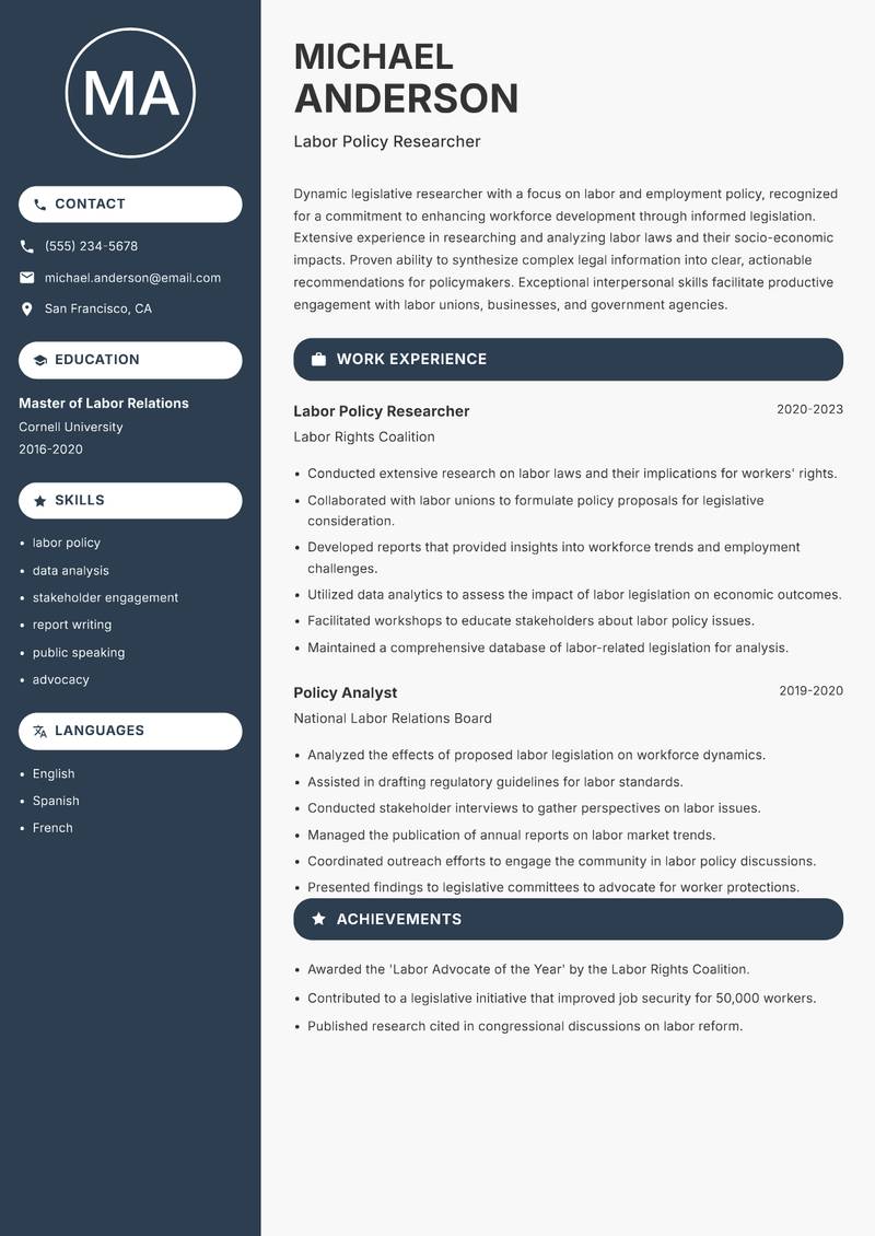 Legislative Researcher resume template — Compact