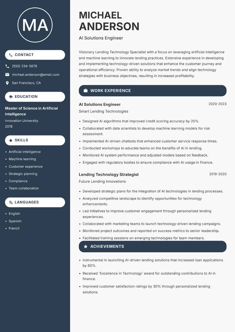 Lending Technology Specialist resume template — Compact