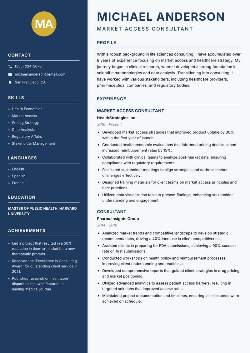 Life Sciences Consultant resume template — Classic Clean