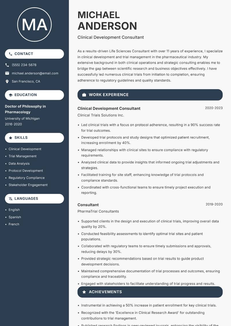 Life Sciences Consultant resume template — Compact
