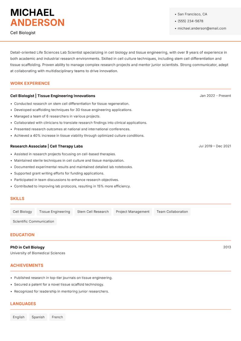 Life Sciences Lab Scientist resume template — Modern Professional