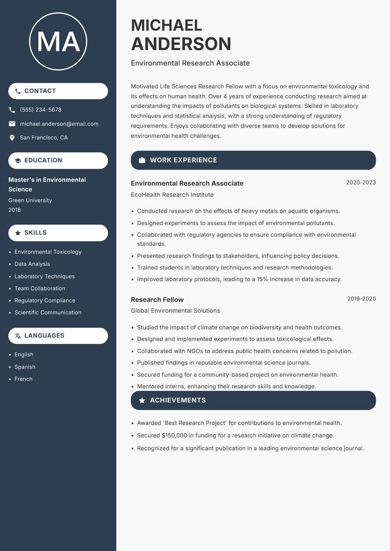 Life Sciences Research Fellow resume template — Compact