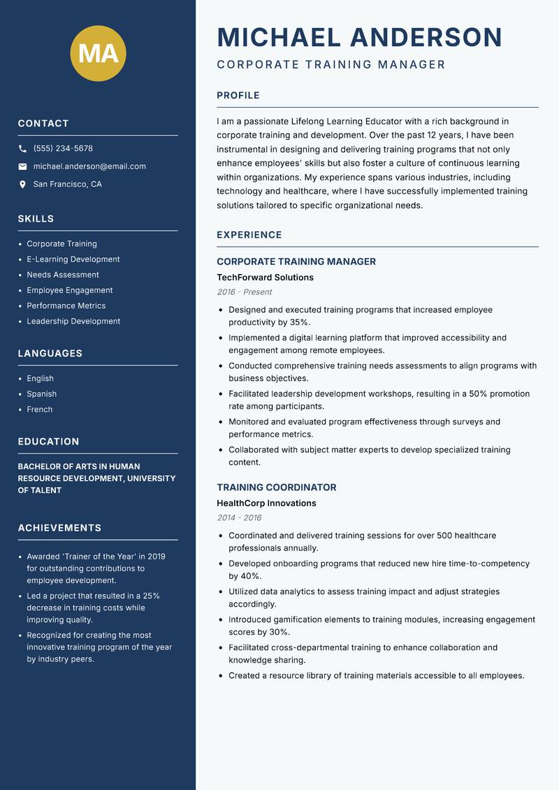 Lifelong Learning Educator resume template — Classic Clean