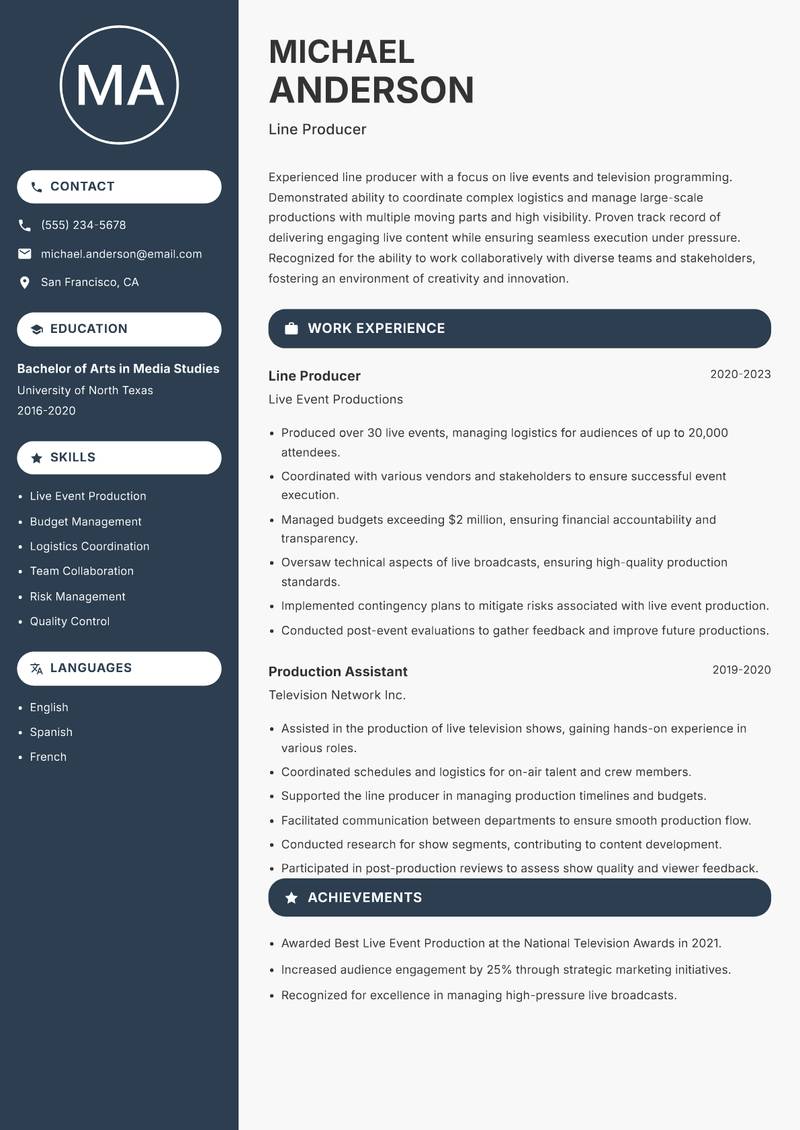 Line Producer resume template — Compact