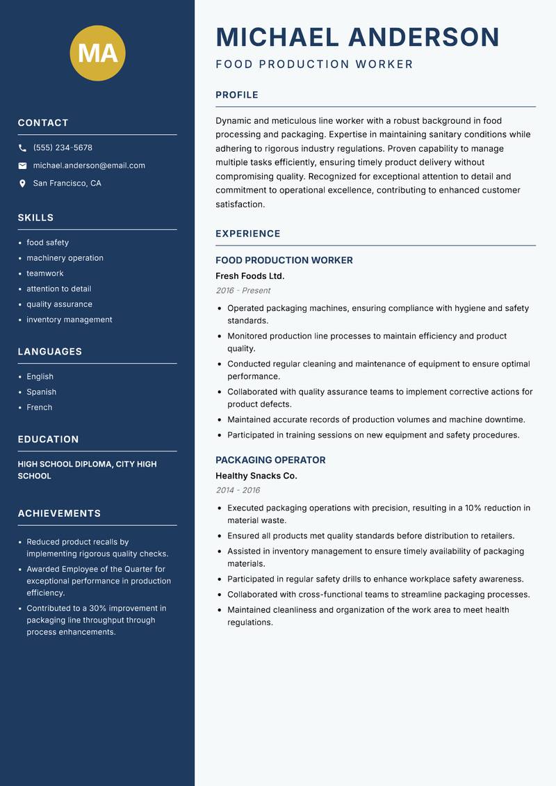 Line Worker resume template — Classic Clean