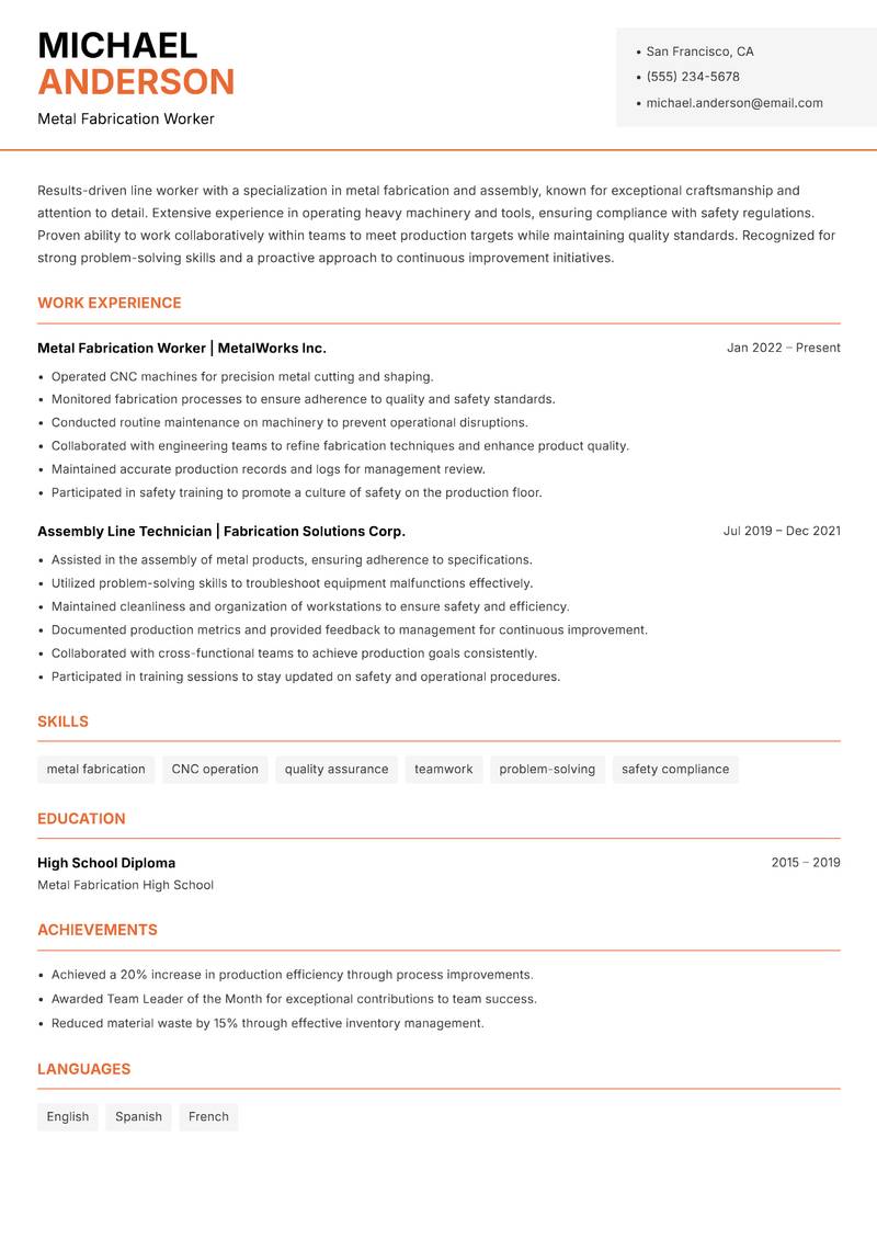 Line Worker resume template — Modern Professional