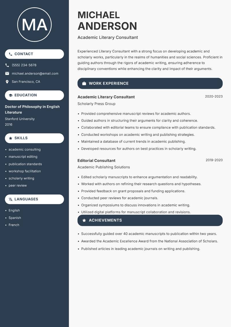 Literary Consultant resume template — Compact