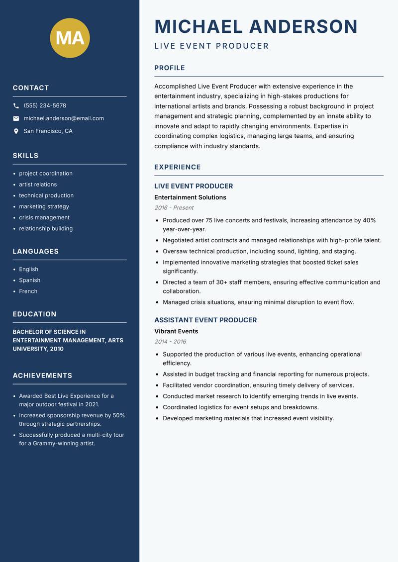 Live Event Producer resume template — Classic Clean