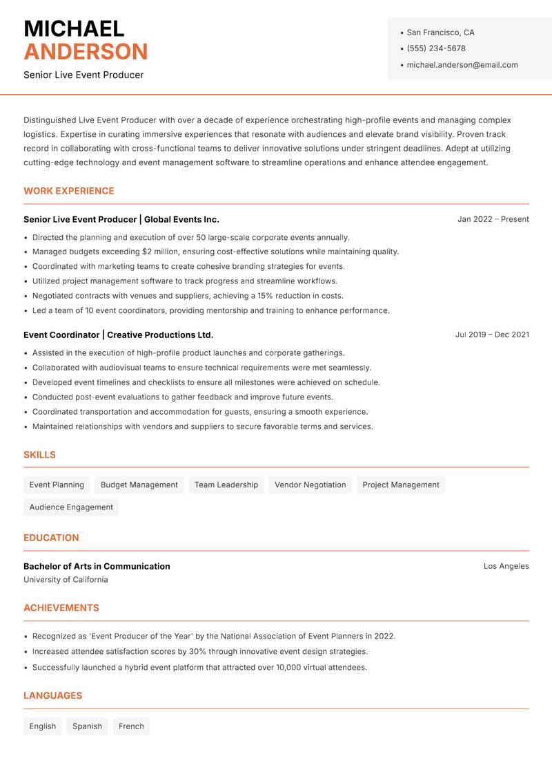 Live Event Producer resume template — Modern Professional