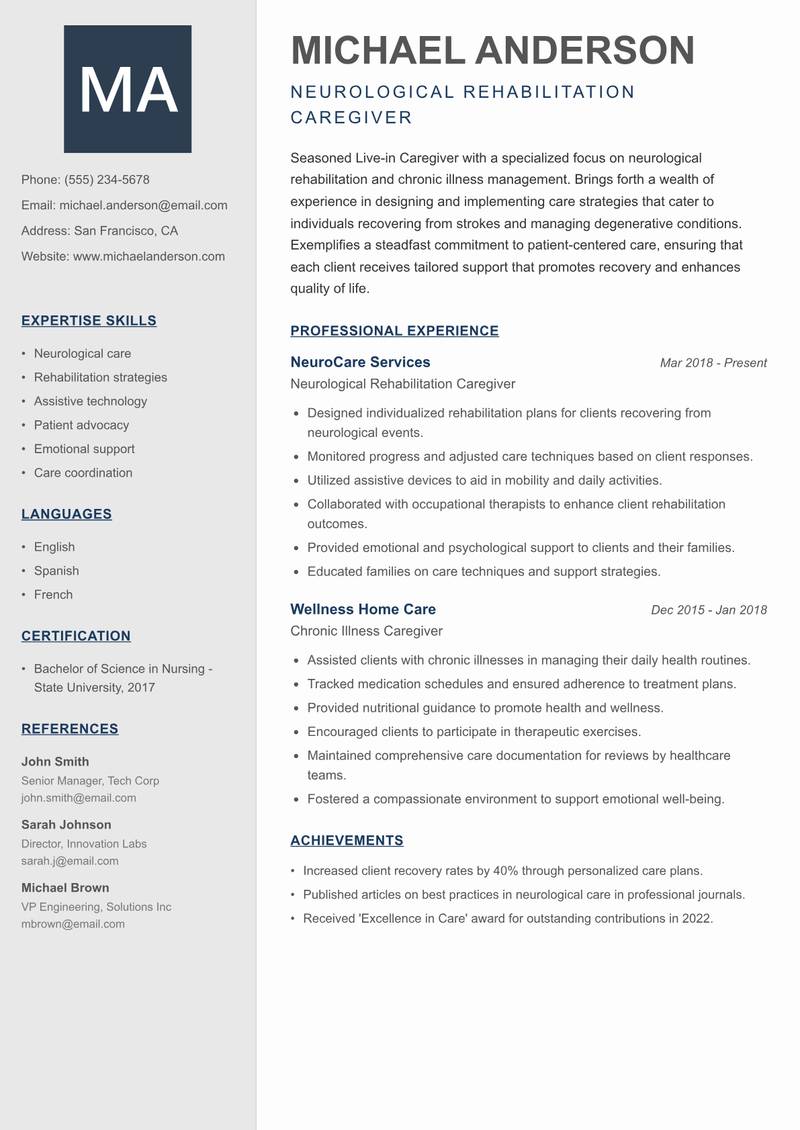 Live-in Caregiver resume template — Creative Minimal