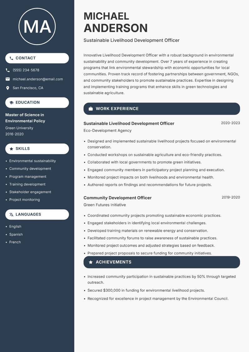 Livelihood Development Officer resume template — Compact