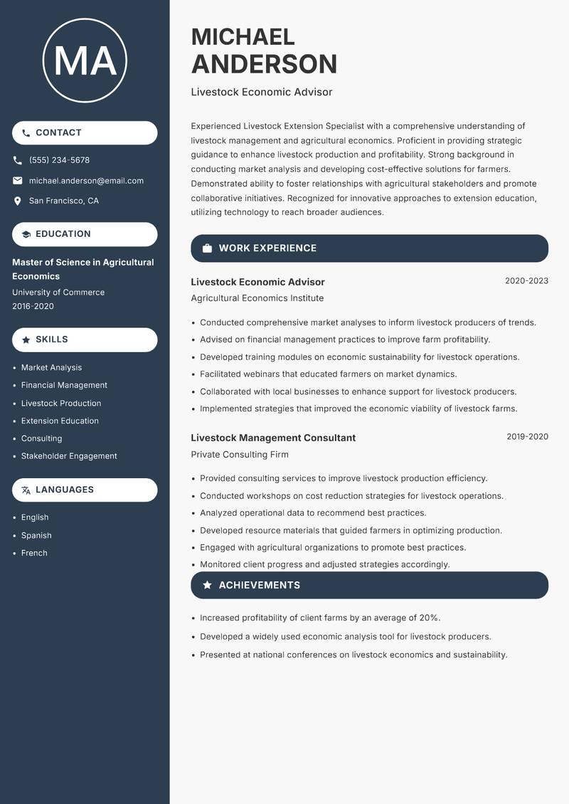 Livestock Extension Specialist resume template — Compact