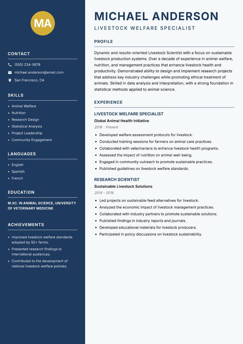 Livestock Scientist resume template — Classic Clean
