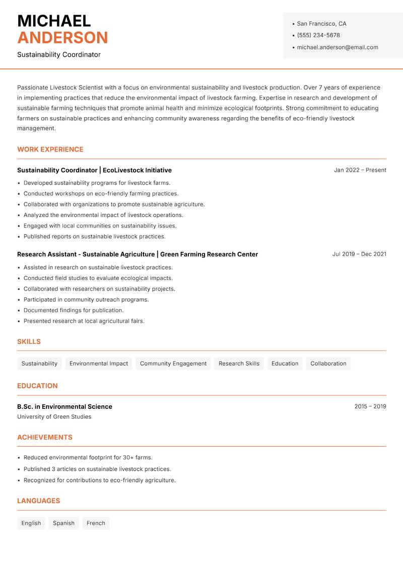 Livestock Scientist resume template — Modern Professional