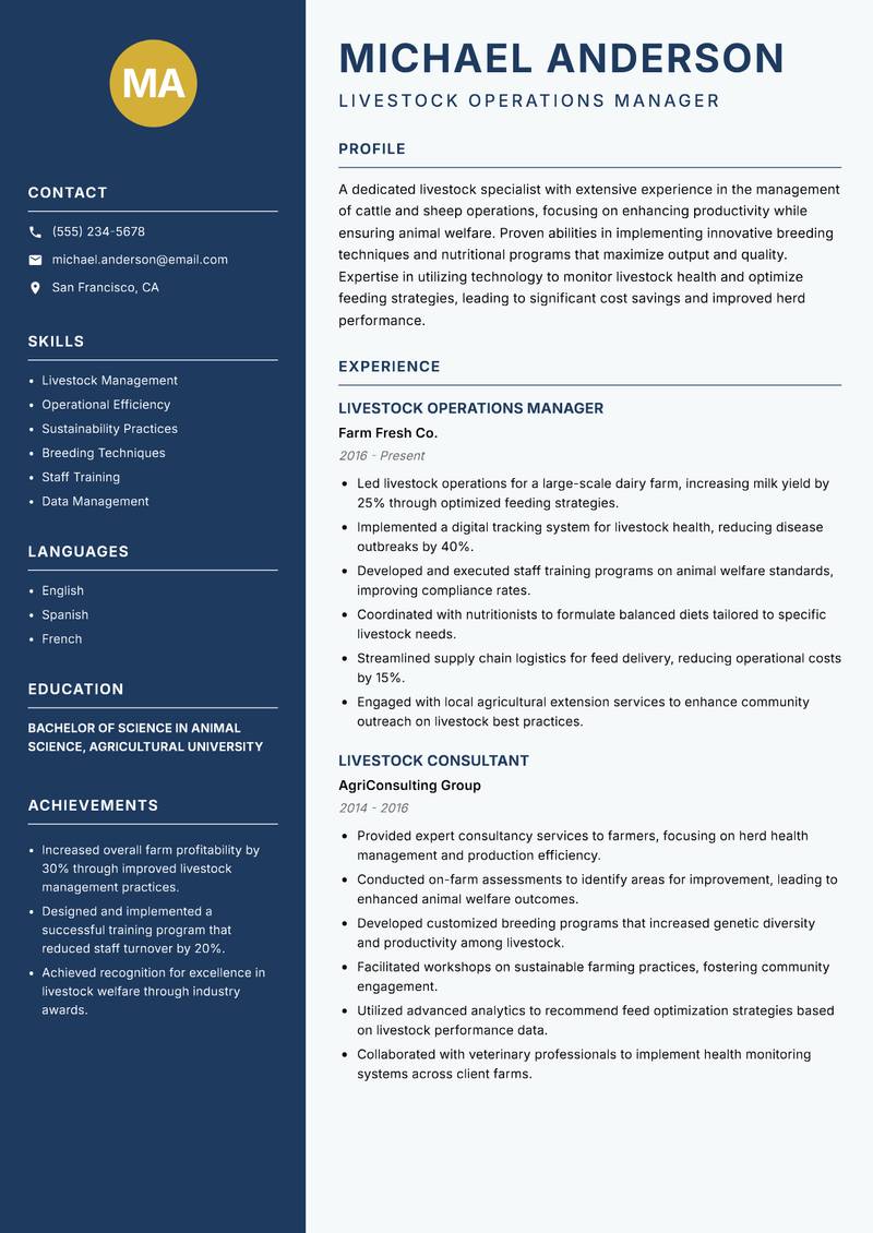 Livestock Specialist resume template — Classic Clean